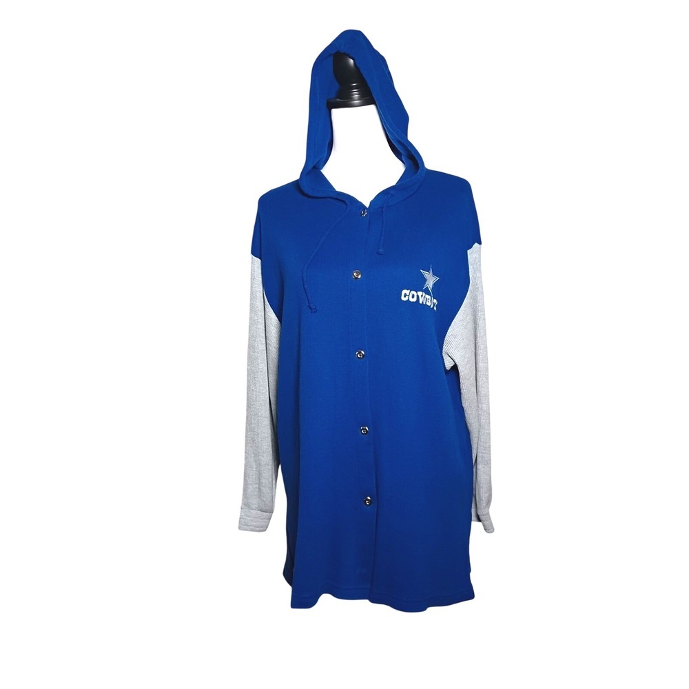 Game Day Dallas Cowboys NFL Blue/Gray Hooded Snap Front Hoodie, Size L  Fan Wear